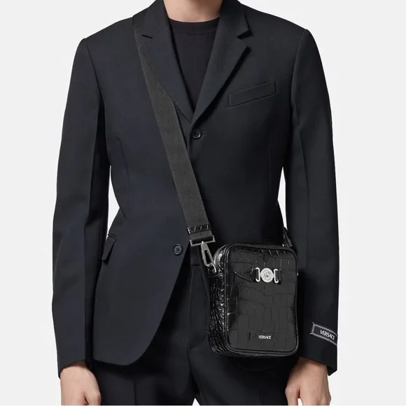 Versace croc effect leather Medusa biggie logo monogram crossbody bag NEW - Picture 5 of 10